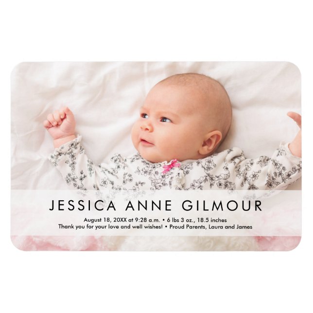 Modern Flicka Photo Namn Stat Newborn baby Magnet (Horisontell)