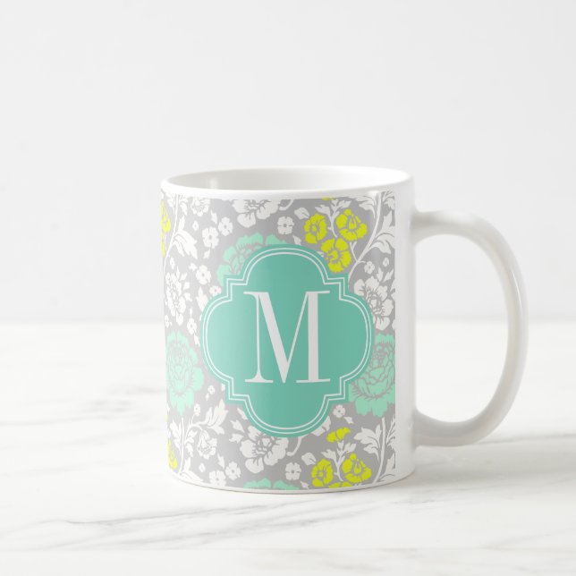 Modern flickaktigt blom- personlig för Aquagultgrå Kaffemugg (Höger)