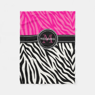 Modern flickaktigt svart rosa zebra tryckpersonlig fleecefilt