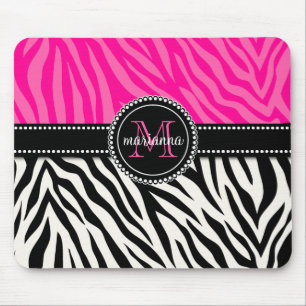 Modern flickaktigt svart rosa zebra tryckpersonlig musmatta