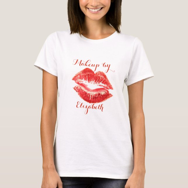 Modern flickig glitterig röda läppar, sminkartist tee (Framsida)