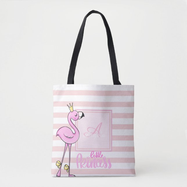 Modern flickig rosa flamingo,randig,monogram tygkasse (Framsida)