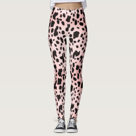 Modern Flickig Rosa Svart Ko Djurlig Tryck Farm Fl Leggings