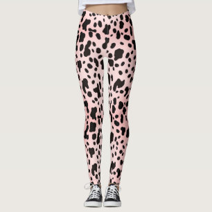 Modern Flickig Rosa Svart Ko Djurlig Tryck Farm Fl Leggings