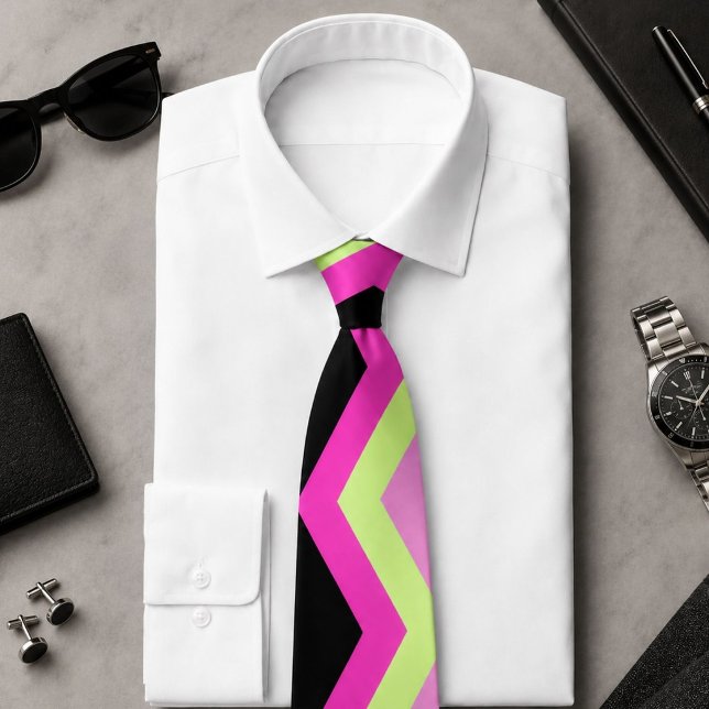 modern flickig sicksackmönster svart fuchsia chevr slips (modern girly zigzag pattern black fuchsia chevron tie)