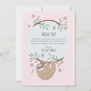 Modern flickor Sleeping Sloth Baby Shower Tack Kort