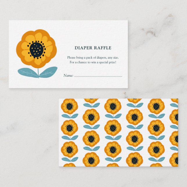 Modern Floral Baby Shower Diaper Raffle Tilläggskort (Fram/baksida)