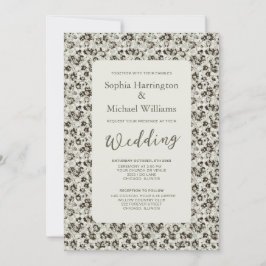 Modern Floral Black & White Wedding Invite QR Code Inbjudningar