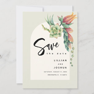 Modern Floral Botanisk Sukkulent Ecru Bröllop Spara Datumet