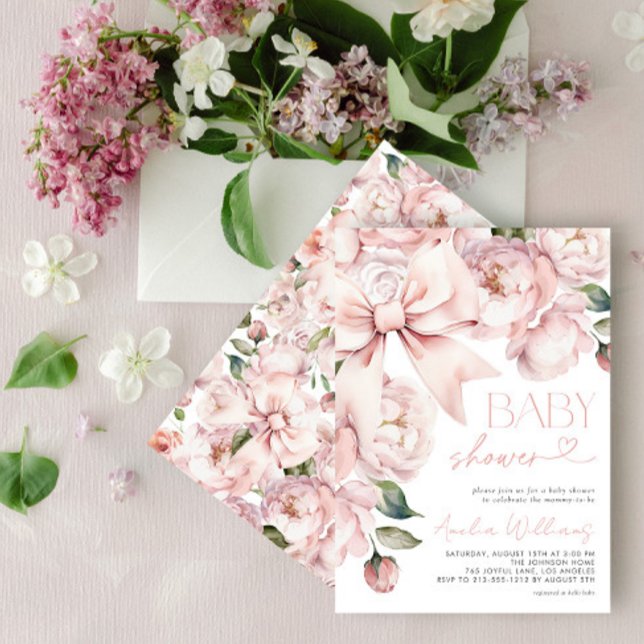 Modern Floral Bow Girl Baby Shower Inbjudningar (Skapare uppladdad)