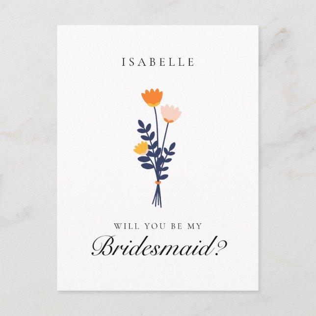 Modern Floral Bridesmaid Proposal Vykort (Framsida)