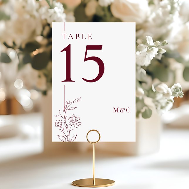 Modern Floral Burgundy and White Boho Wedding Bordsnummer (Skapare uppladdad)