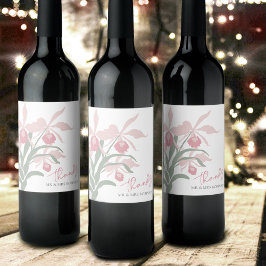 Modern floral Cattleya orchid dusty pink wedding Vinflaska Etikett