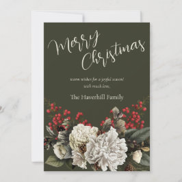 Modern Floral Christmas Elegant Script Family Name Julkort