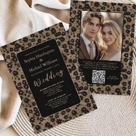 Modern Floral Elegant Black Wedding Invite QR Code Inbjudningar