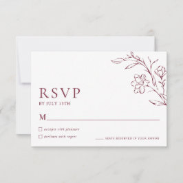 Modern Floral Elegant Burgundy Wedding RSVP Card OSA Kort