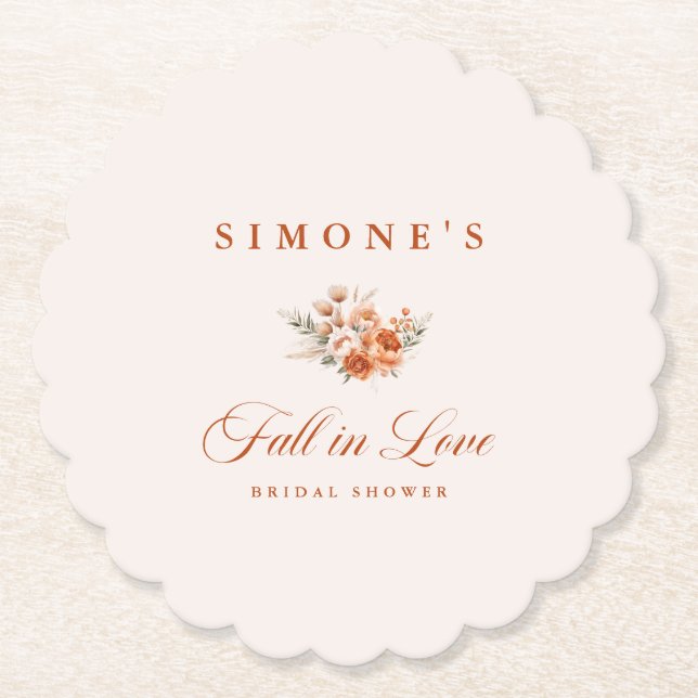 Modern Floral Fall In Love Bridal Shower  Underlägg Papper (Framsida)