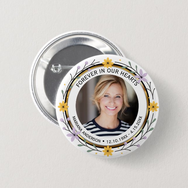 Modern Floral Forever in our Hearts Photo Knapp (Framsida & baksida)