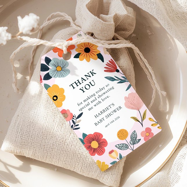 Modern Floral Girl Baby Shower Favor Presentetikett (Skapare uppladdad)