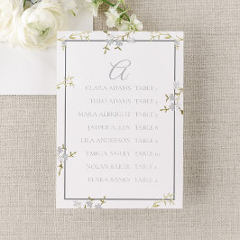 Modern Floral Grey Wedding Seating Chart Bordsnummer