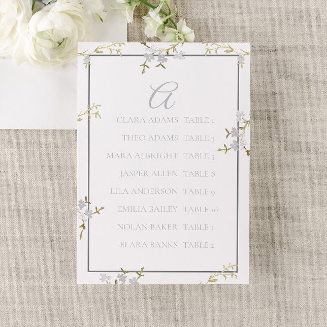 Modern Floral Grey Wedding Seating Chart Bordsnummer (Skapare uppladdad)