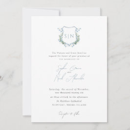 Modern Floral Monogram Crest Formal Wedding Inbjudningar
