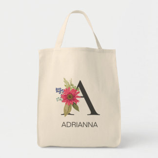 Modern Floral  Monogrammed Letter A Tygkasse