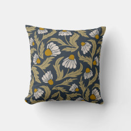 Modern Floral Navy Blue Coneflowers Daisies Kudde