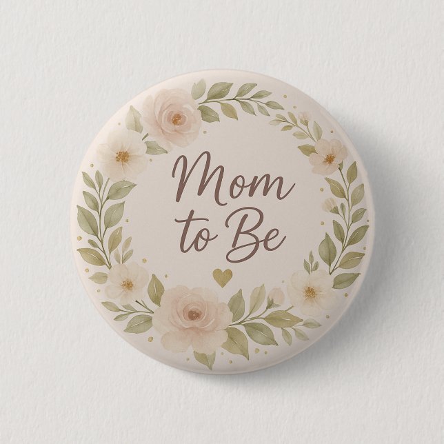 Modern Floral Pastel Mom to Be Button Knapp (Framsida)