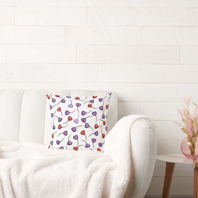 Modern Floral Pattern – Red & Purple Abstract Peta Kudde (Soffa)