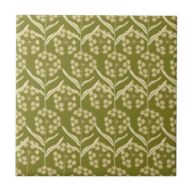 Modern Floral Pattern: White Umbel Flowers Kakelplatta (Framsidan)