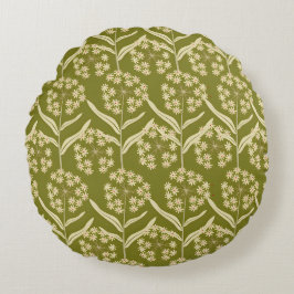 Modern Floral Pattern: White Umbel Flowers Rund Kudde