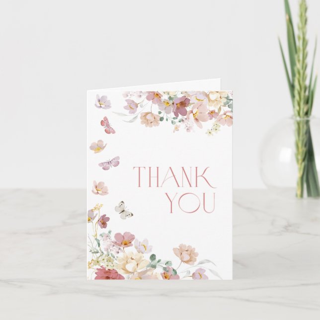 Modern Floral Pink Bridal Shower Thank You Card Tack Kort (Framsida)