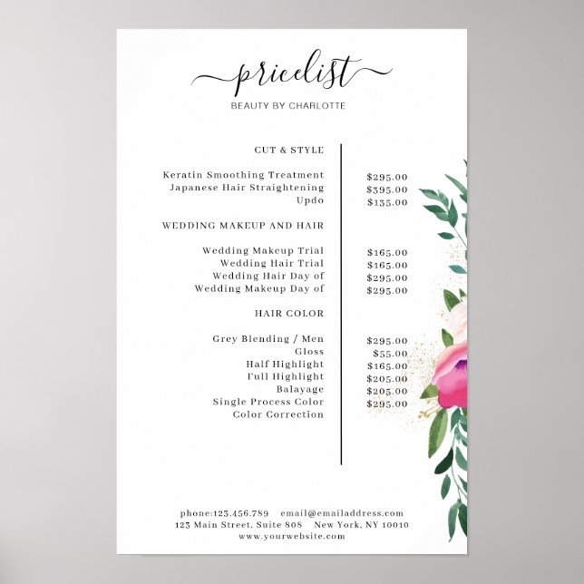 Modern Floral Price List Poster (Framsidan)