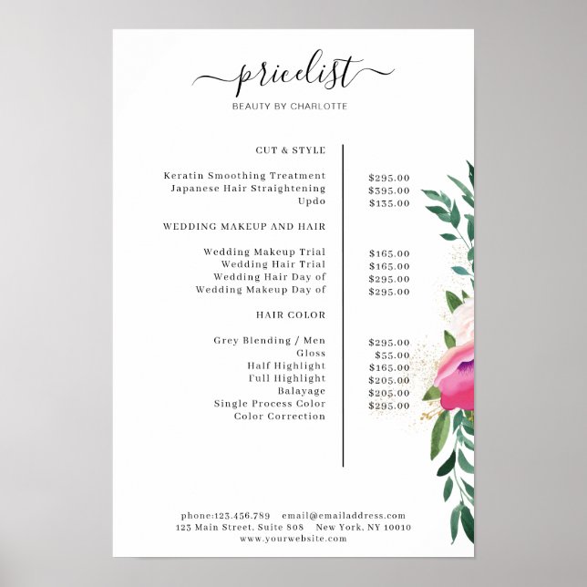 Modern Floral Price List Poster (Framsidan)