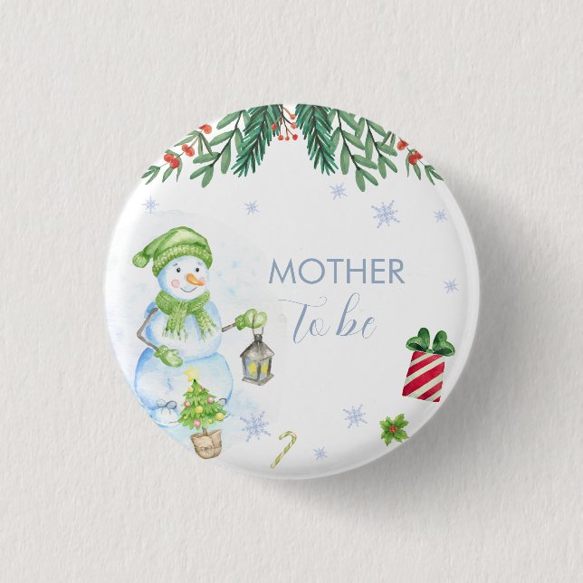 Modern Floral Snowman Mother To Be Baby Shower  Knapp (Framsida)