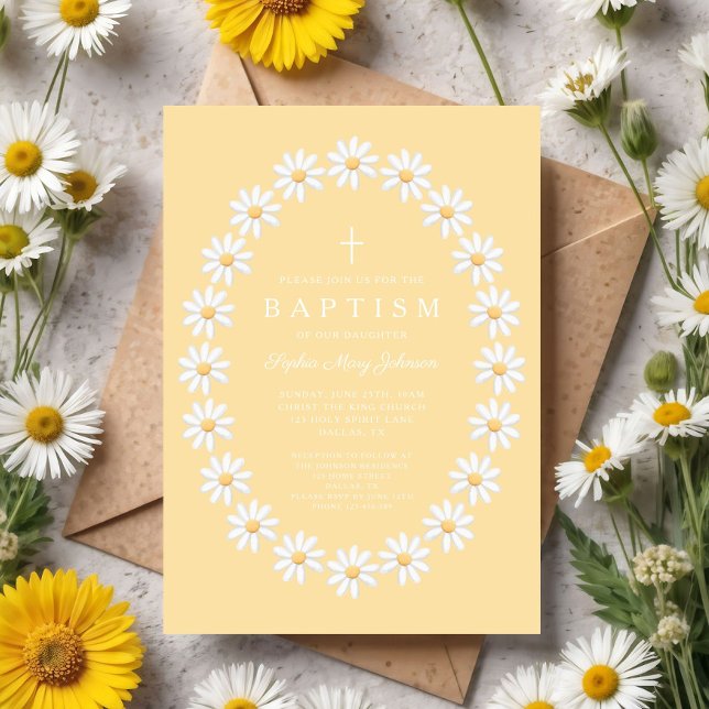 Modern Floral Tusenfryd Flickas Dop Inbjudningar (Modern Floral Daisies Girl Baptism Invitation)
