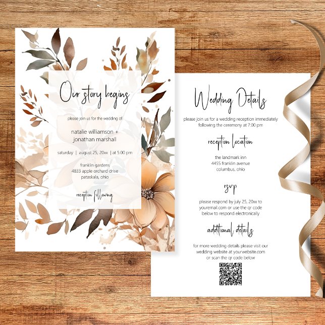 Modern Floral Two Sided Wedding Invitation Inbjudningar (Skapare uppladdad)