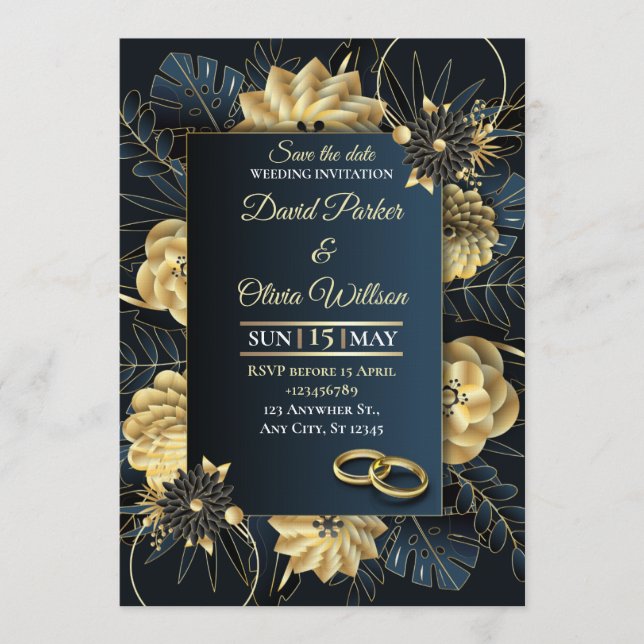 Modern Floral Wedding Invitation Custom card Inbjudningar (Framsida)