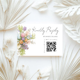 Modern Floral Wedding QR code  OSA Kort