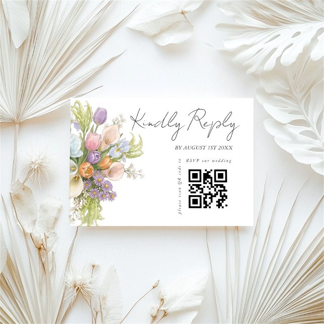 Modern Floral Wedding QR code  OSA Kort (Skapare uppladdad)