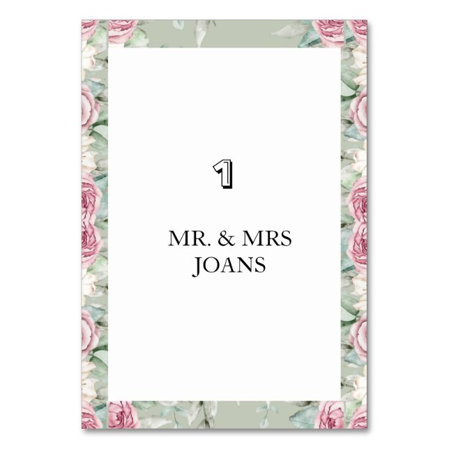 Modern floral wedding Table card Bordsnummer (Framsidan)
