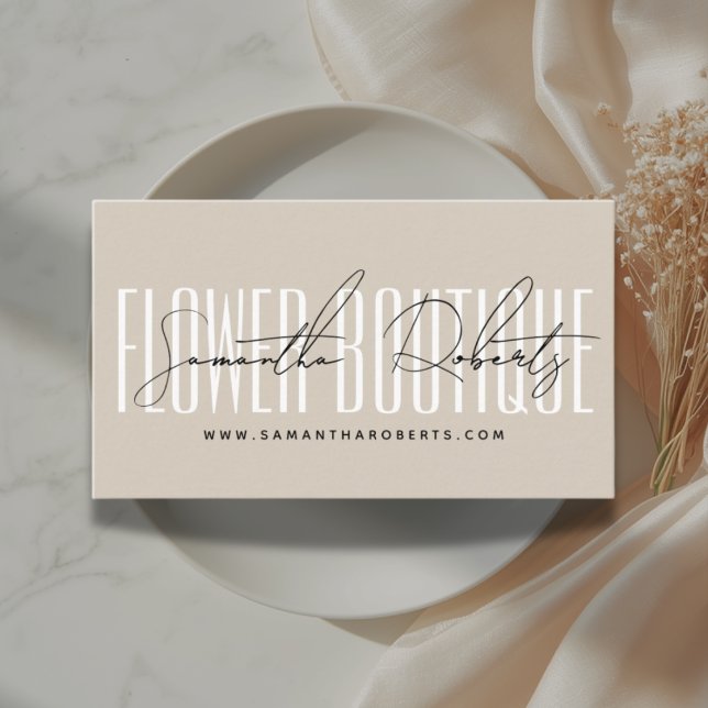 Modern florist blomboutique beige visitkort (Skapare uppladdad)