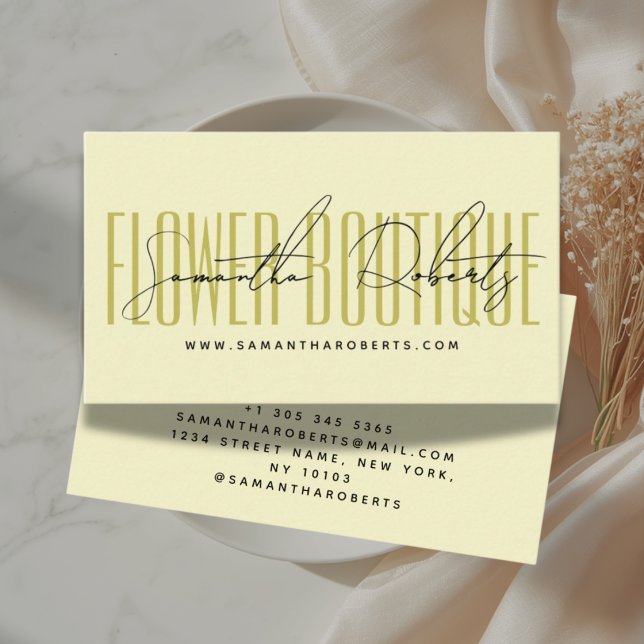 Modern florist blomsterbutik gul grön visitkort (Skapare uppladdad)