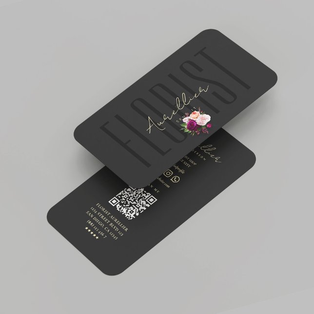 Modern Florist Shop Black Guld Flower Bouquet Visitkort (Modern Florist Shop Black Gold Flower Bouquet Business Card
)