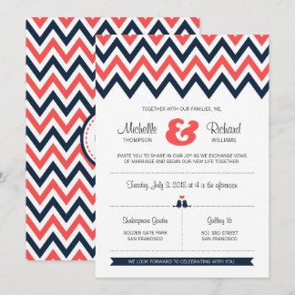 Modern flotta och koralljke och sjöfåglar Bröllop Inbjudningar