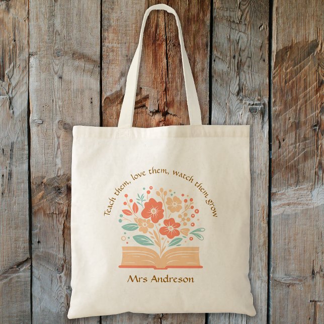 Modern Flower Bok Lacher Tack Gift Tygkasse (Modern Flower Book Teacher Thank You Gift Tote Bag)