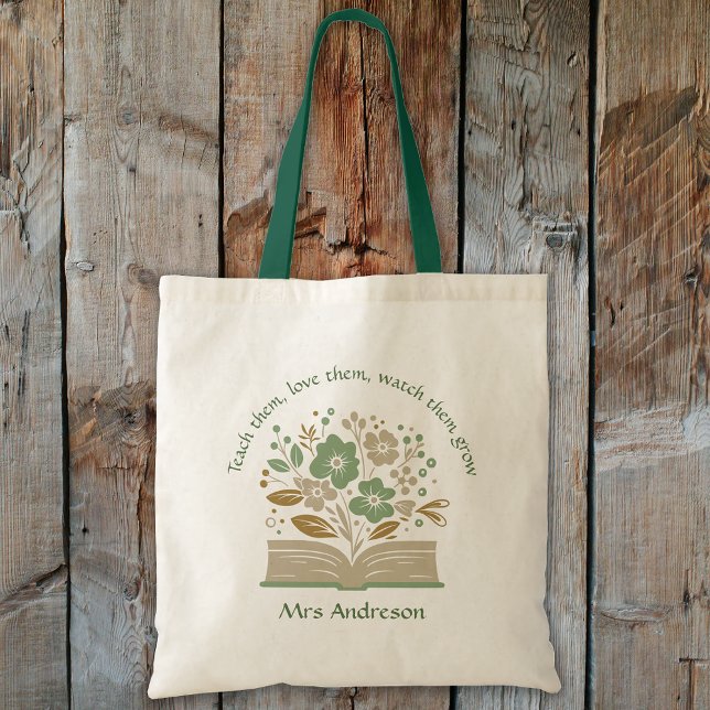 Modern Flower Bok Lacher Tack Gift Tygkasse (Modern Flower Book Teacher Thank You Gift Tote Bag)