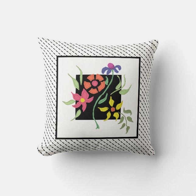 Modern Flower Bouquet Black White Kudde (Framsida)