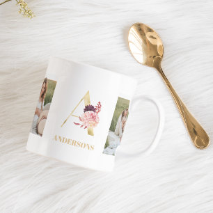 Modern Flower Guld Brev A   Två fotomonogram Kaffemugg